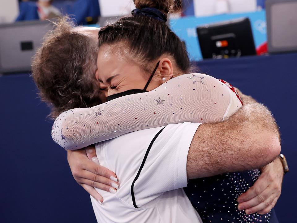 Sunisa Lee of Team USA celebrates after winning gold at the 2020 Tokyo Olympic s