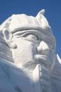 A snow sculpture of the Great Sphinx of Giza is displayed at Odori Park in Sapporo, Japan.