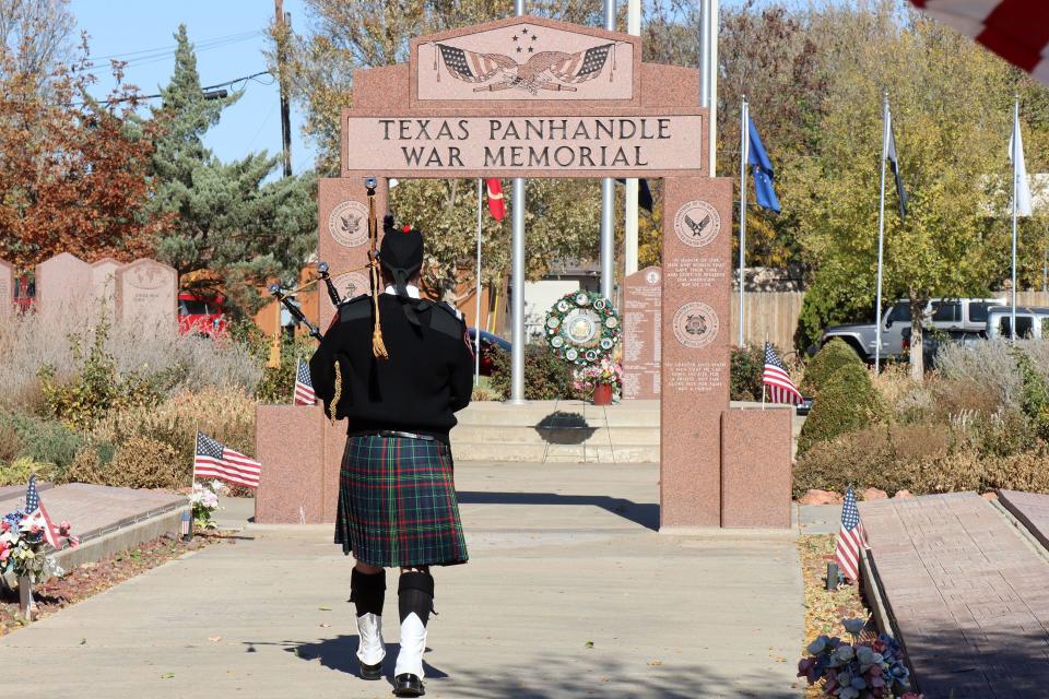 Adam Wilcox with the Amarillo Fire Department played "Amazing Grace" for the Texas Panhandle War Memorial Veterans Day Ceremony in November 2023.