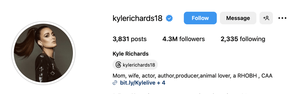 Kyle Richards' Instagram as of May 2, 2024. (Instagram/Kyle Richards)