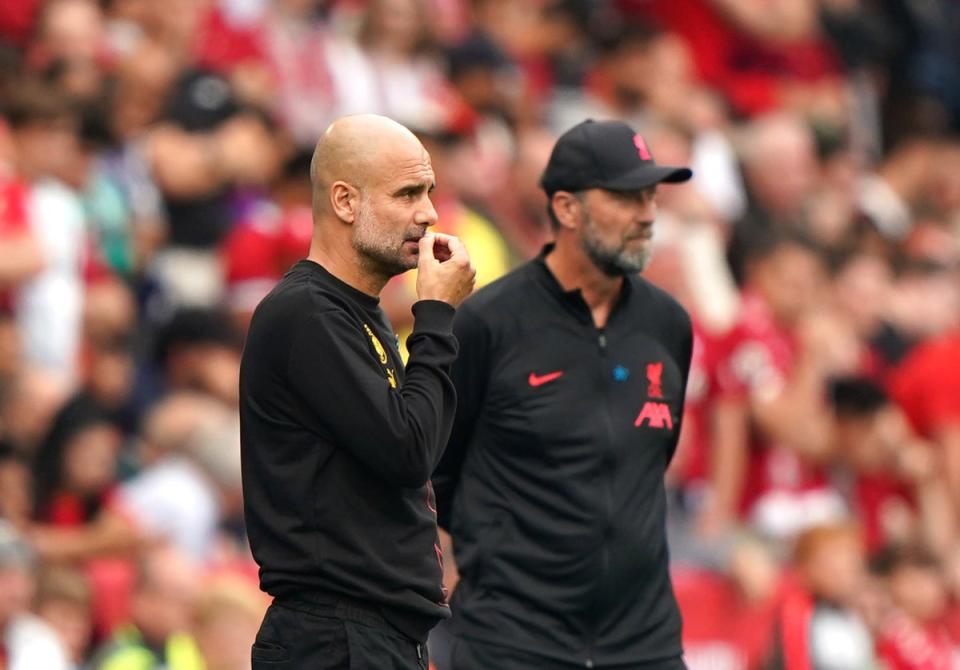 Manchester City manager Pep Guardiola (left) and Liverpool manager Jurgen Klopp went head to head at the King Power Stadium (Joe Giddens/PA) (PA Wire)