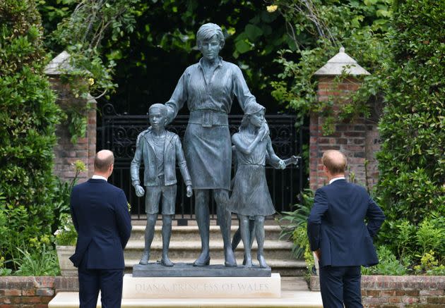 Prince William and Prince Harry after they unveiled a statue they commissioned of their mother Diana, Princess of Wales, in the Sunken Garden at Kensington Palace, on what would have been her 60th birthday on July 1. (Photo: WPA Pool via Getty Images)