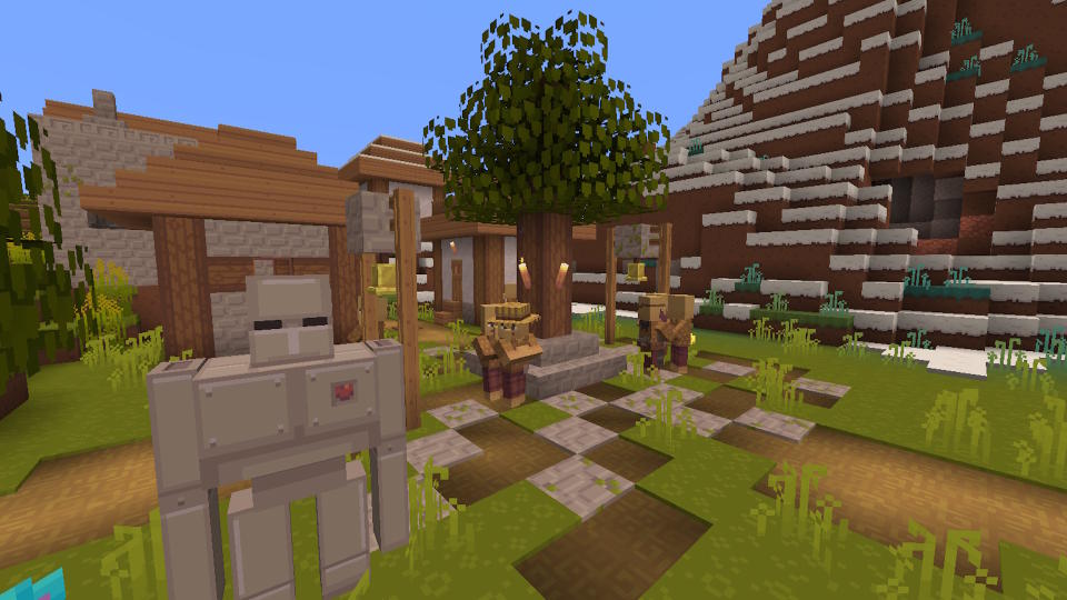 Minecraft texture packs - the Dandelion X pack shows a village and its iron golem