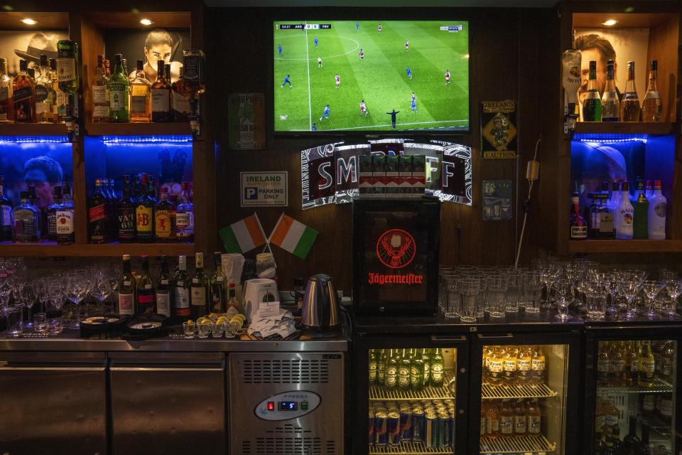 A a bar called 'The Irish Pub,' that will be one of the bars showing World Cup 2022 matches on live screens, in Doha, Qatar, Thursday, Oct. 20, 2022. (AP Photo/Nariman El-Mofty)