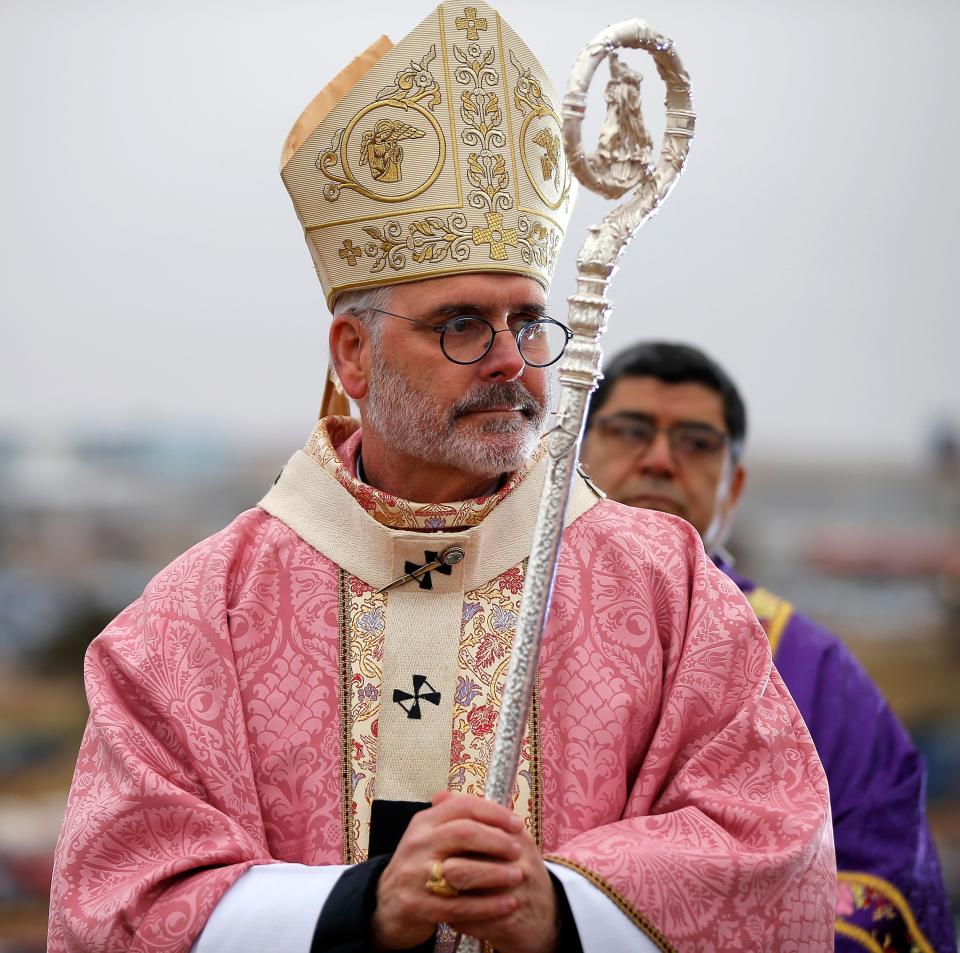 The Most Rev. Paul S. Coakley, archbishop of the Archdiocese of Oklahoma City, is pictured Dec. 11 at the top of Tepeyac Hill during an outdoor Mass and dedication of the hill at the Blessed Stanley Rother Shrine in Oklahoma City.
