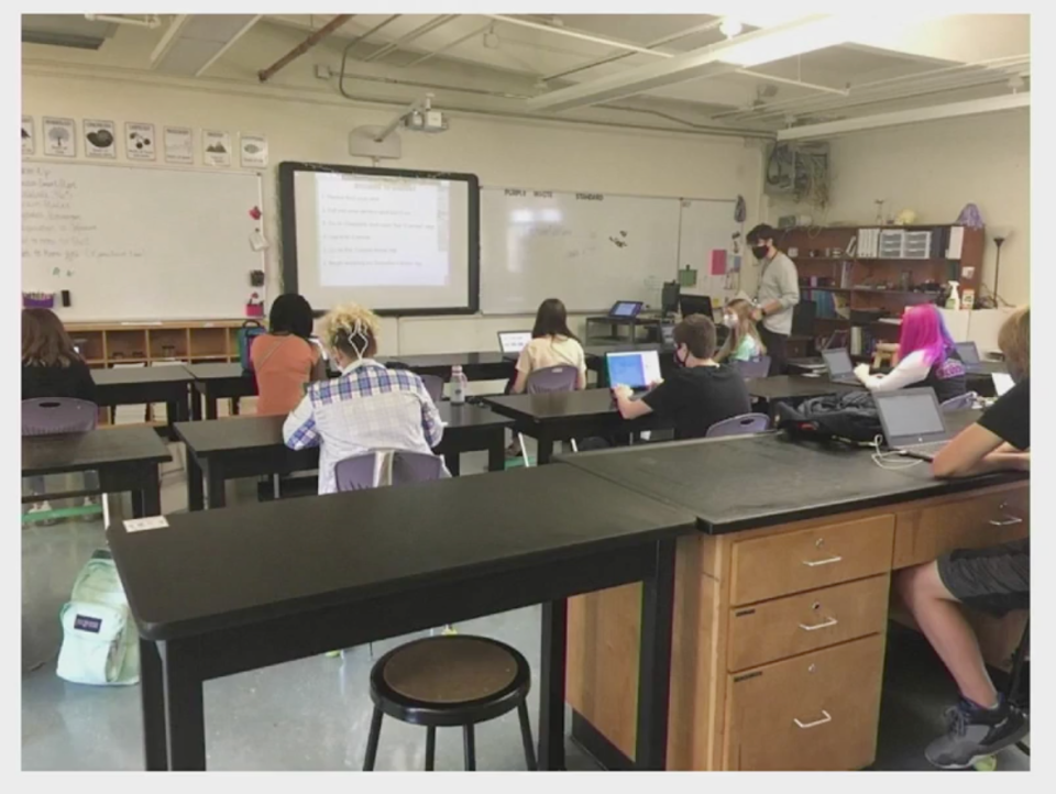 A photograph of a classroom in the first week of Leon County Schools students returning during the coronavirus pandemic, August 2020.
