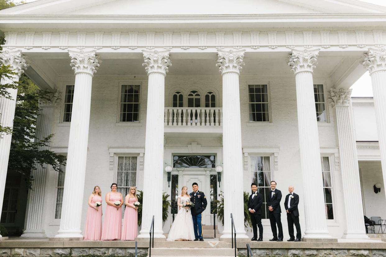 The marriage ceremony of Lindsey Kleyer Choi and Junseong Choi.  A micro wedding with 18 guests held at Whitehall, an historic home in Louisville.  June 27, 2020