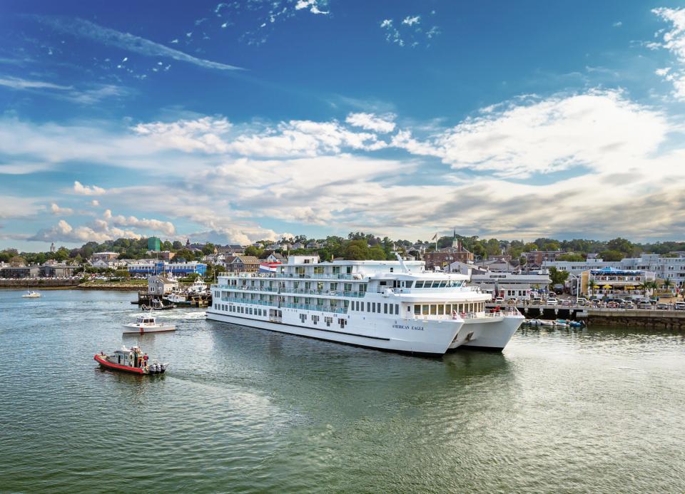 The American Cruise Lines ship American Eagle is seen in Plymouth, Massachusetts. The company is moving toward making Portsmouth a stop on its New England cruises in 2024.