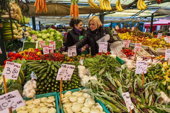 Vendors working on stall at Rialto Market