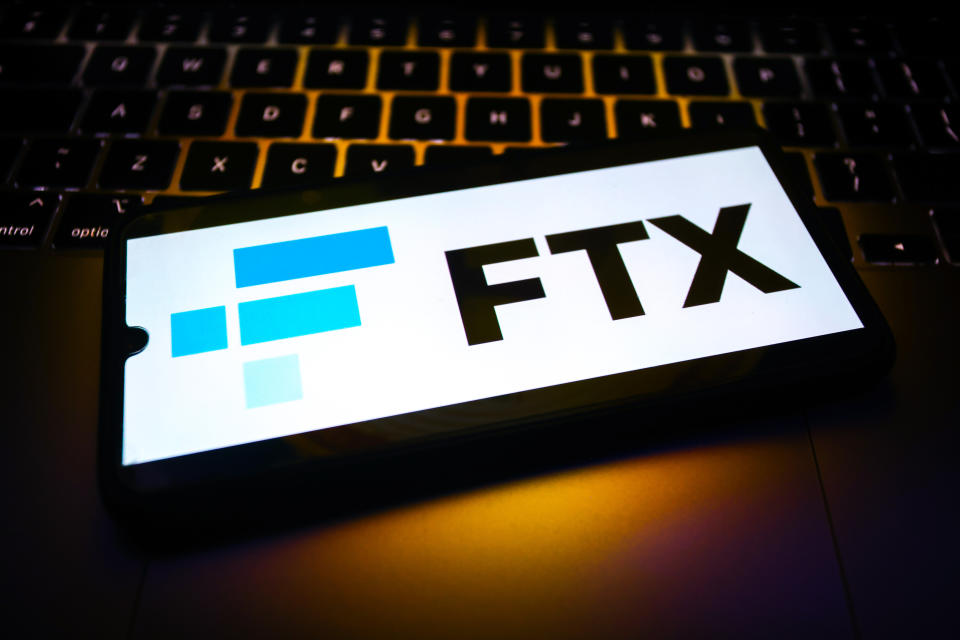 FTX logo is screened for illustration photo. Krakow, Poland on January 18, 2023. (Photo by Beata Zawrzel/NurPhoto via Getty Images)