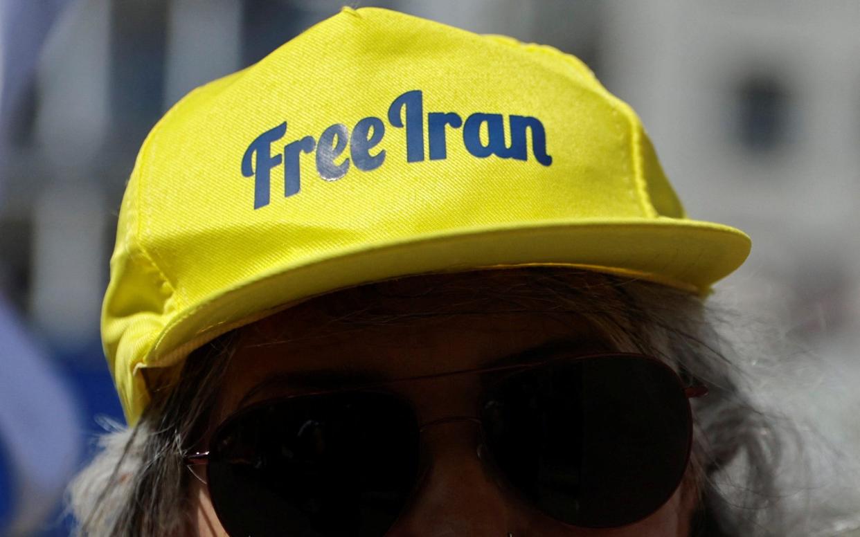 An Iranian opposition supporter protesting in Austria - LISA LEUTNER /REUTERS