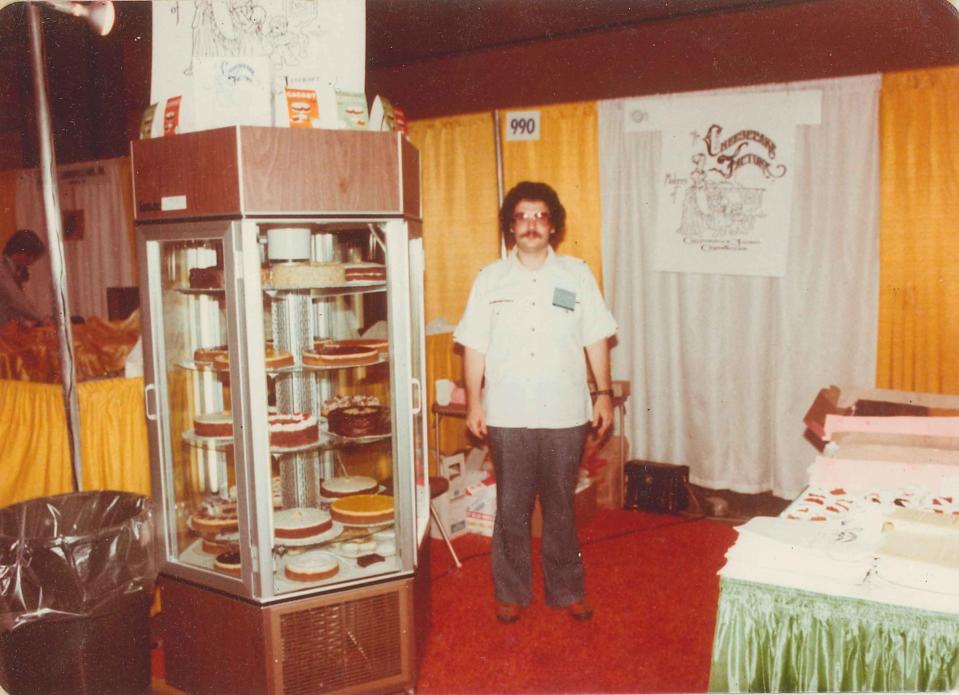 David Overton in the late 1970s at a trade show, trying to sell his mother's cheesecakes.