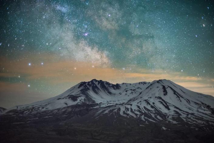 The Milky Way above the crater of Mount St. Helens.