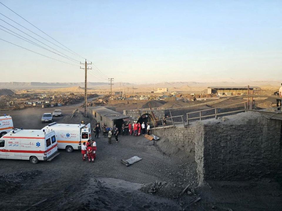 Rescuers work following a gas explosion in a coal mine in South Khorasan Province, Iran (via REUTERS)