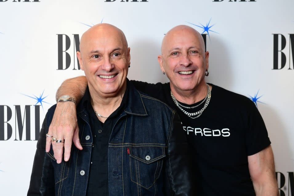 <p>Fred and Richard Fairbrass of Right Said Fred arriving for the BMI London Awards 2018 at the Dorchester Hotel</p> (Getty)