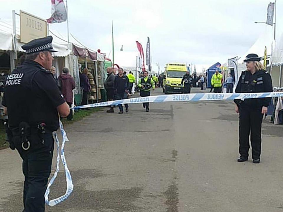 A police cordon at the Pembrokeshire County Show, following a ‘rampage’ by an escaped horse (Wales News Service)