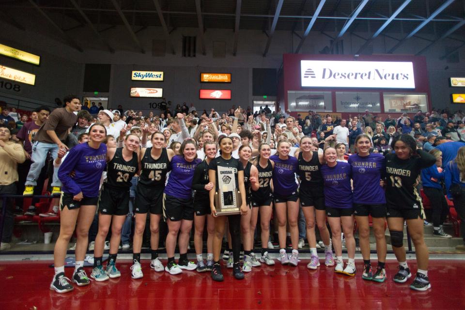 Desert Hills girls claim state championship in double overtime over Ridgeline Wednesday, Feb. 23, 2022. 