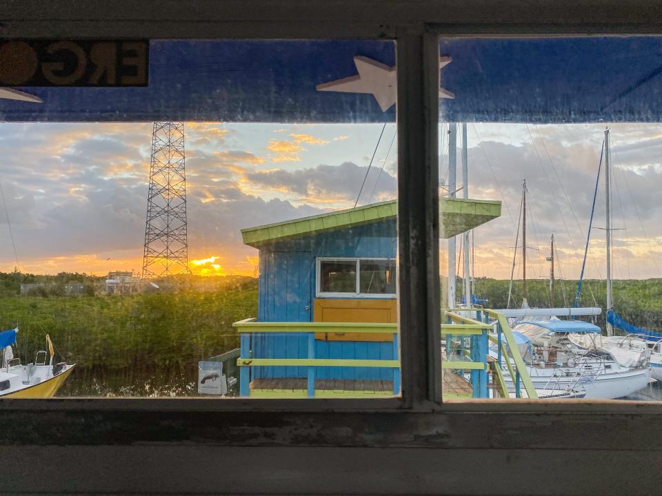 A view of the sunset from inside the tower