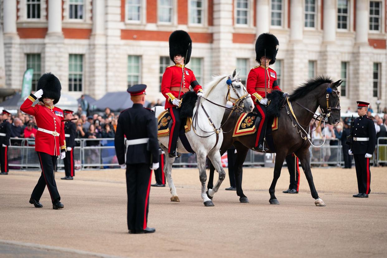 Horses and military get in formation for the funeral procession on Horse Guard Road. The funeral of Queen Elizabeth II was held in London on Monday, September 19, 2022.