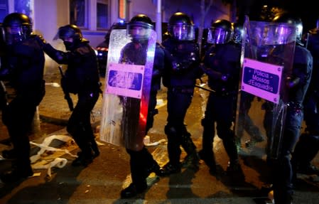 Separatists protest after a verdict in a trial over a banned Catalonia's independence referendum in Barcelona