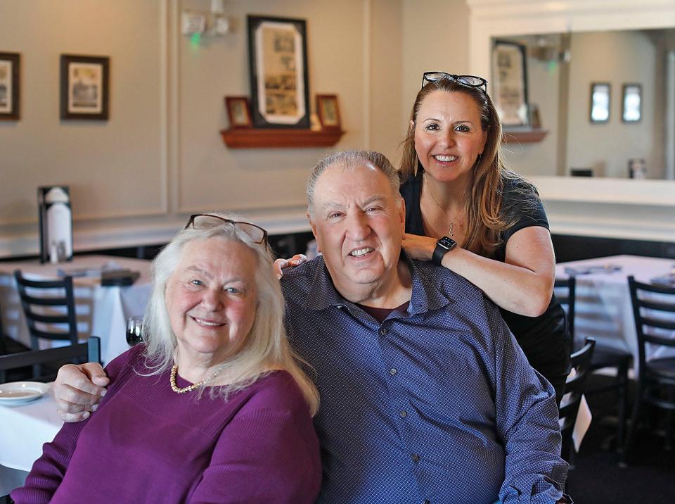 Judy and Joe Campanale with daughter Deana Ferrini at Campanale's Restaurant & Lounge on Pearl Street in Braintree. Monday, Feb. 5, 2024.