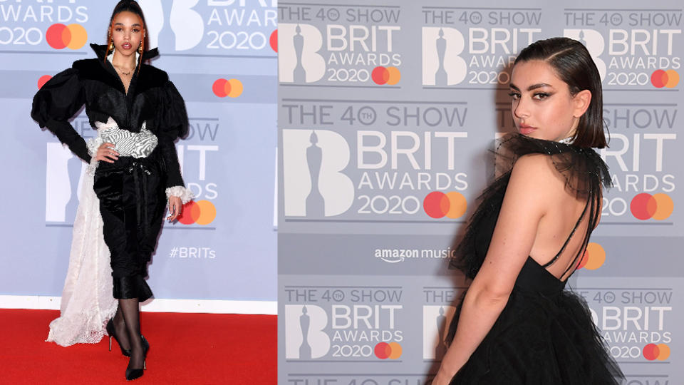 FKA Twigs (left) and Charli XCX (right) confused on Brit Awards red carpet