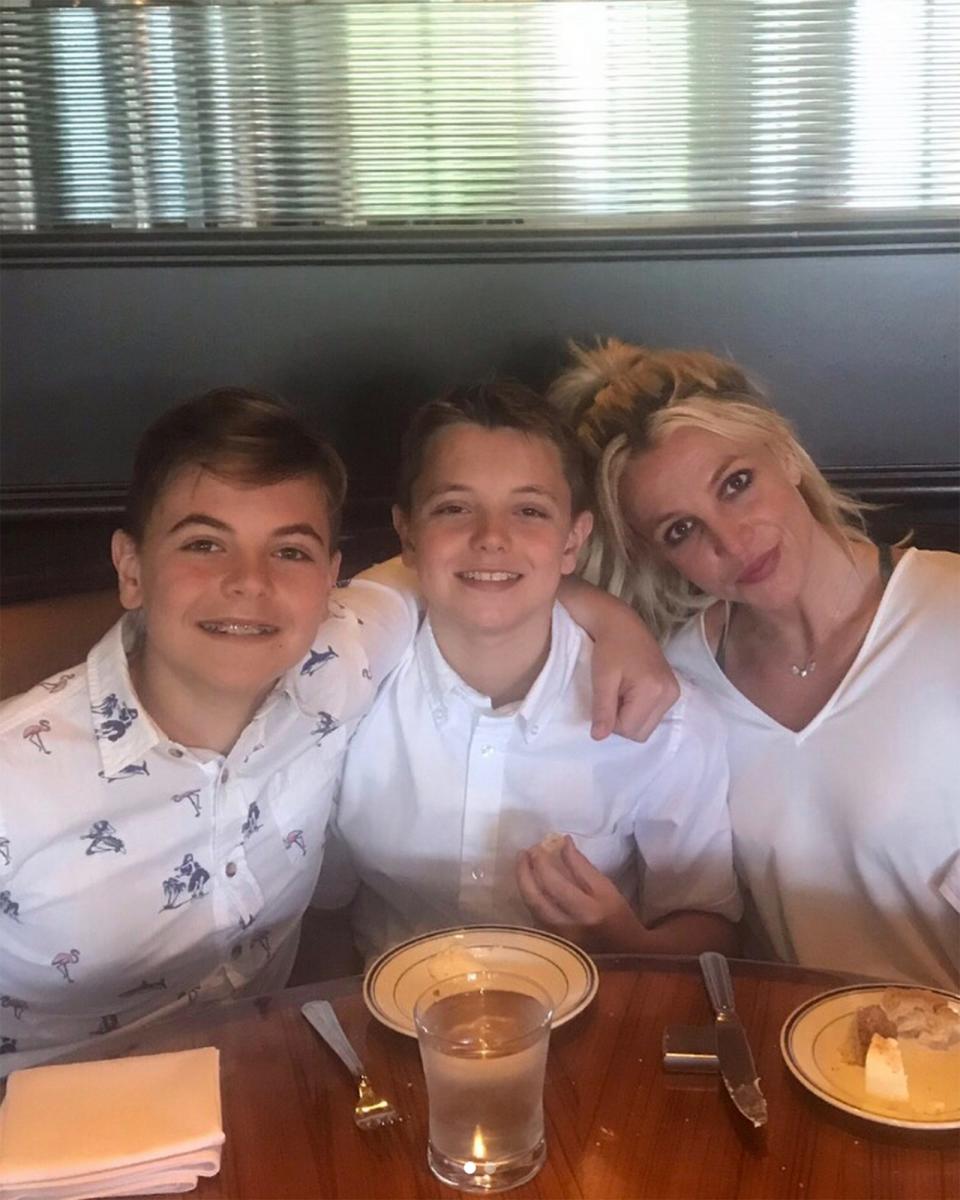 <p>Britney Spears is mother to growing boys Jayden James, 14, and <a href="https://people.com/music/britney-spears-gets-scared-again-house-instagram/" rel="nofollow noopener" target="_blank" data-ylk="slk:Sean Preston;elm:context_link;itc:0;sec:content-canvas" class="link ">Sean Preston</a>, 15.</p> <p>“My kids come first, always,” Spears <a href="https://people.com/parents/britney-spears-talks-being-single-mom-to-sons/" rel="nofollow noopener" target="_blank" data-ylk="slk:told PEOPLE in 2017 .;elm:context_link;itc:0;sec:content-canvas" class="link ">told PEOPLE in 2017 .</a>“There is nothing more rewarding than being a mom and watching my sons grow into young men...I am so lucky that I get to experience all of life’s adventures with them.”</p> <p>She added,“I love watching them play sports and just running around with them….We have a lot of fun together."</p>