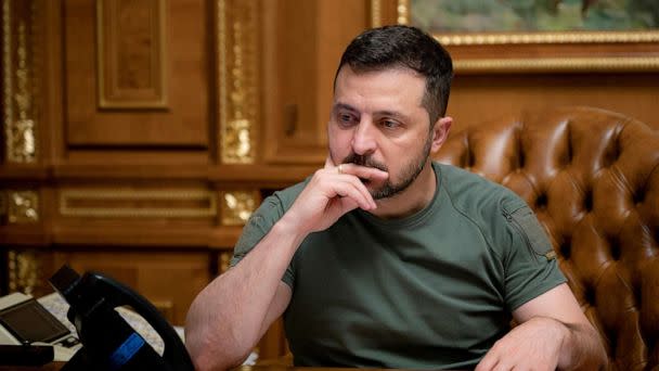 PHOTO: Ukraine's President Volodymyr Zelenskyy is seen during a phone call with U.S. President Joe Biden, amid Russia's attack on Ukraine, in Kyiv, Ukraine, on Oct. 4, 2022.  (Ukrainian Presidential Press Service via Reuters)