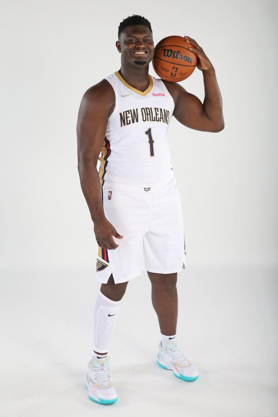 Zion Williamson #1 of the New Orleans Pelicans poses for a portrait in New Orleans, Louisiana.