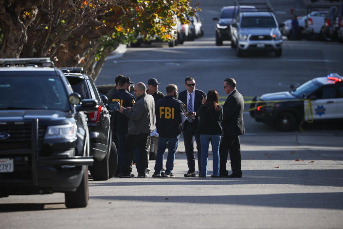 The Federal Bureau of Investigation outside the San Francisco, California, home of House Speaker Nancy Pelosi following the violent attack on her husband, Paul Pelosi.&nbsp; / Credit: Tayfun Coskun/Anadolu Agency/Getty Images