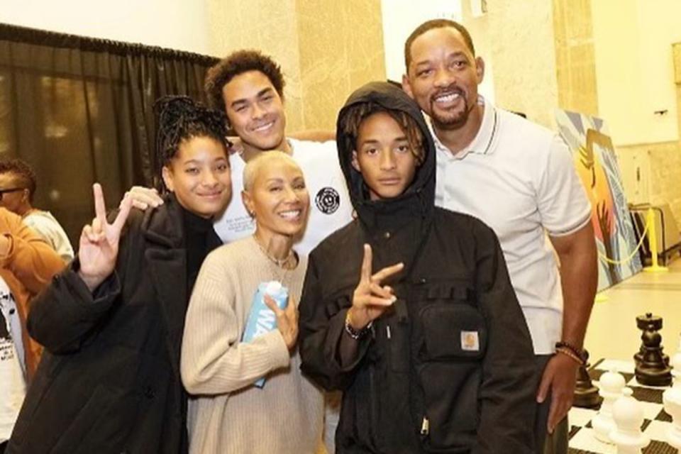 <p>John Cassini/Enoch Pratt Free Library</p> Jada Pinkett Smith and Will Smith with their kids at the Enoch Pratt Free Library in Baltimore on Oct. 18, 2023