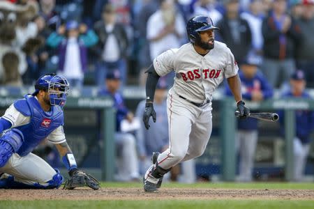 Mar 31, 2019; Seattle, WA, USA; Boston Red Sox center fielder Jackie Bradley Jr. (19) reacts as he grounds out with the bases loaded to end the game against the Seattle Mariners at T-Mobile Park. Mandatory Credit: Jennifer Buchanan-USA TODAY Sports