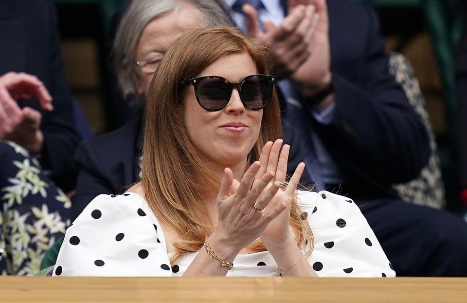 <p>Princess Beatrice opted for a bold polka dot look for her visit to the royal box at Wimbledon. </p>