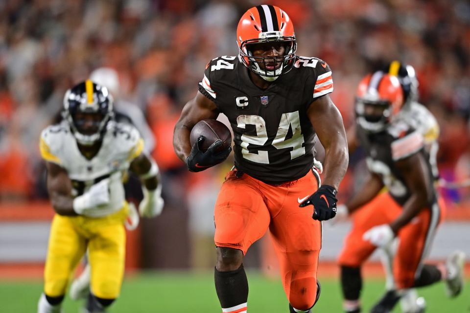 Will Nick Chubb and the Cleveland Browns beat the New England Patriots in their NFL Week 6 game on Sunday?