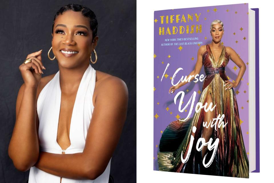 <p>Marcus Raboy; HarperCollins</p> Tiffany Haddish and the cover of 