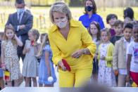 <p>Queen Mathilde of Belgium honed her table tennis skills on a visit to a primary school in Zottegem, Belgium on September 07, 2021.</p>