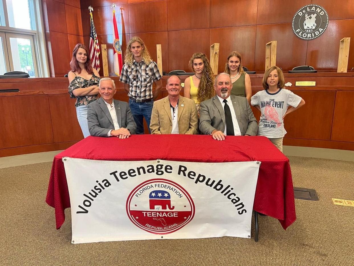 The Volusia Teenage Republicans posted this photo on Facebook showing members and the three candidates for Volusia County Council at-large who participated in their forum Sunday at DeLand City Hall. The candidates, seated, are from left: Jake Johansson, Andy Kelly and Doug Pettit. A fourth candidate, Sherrise Boyd, was not invited.