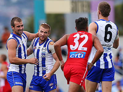 North Melbourne made a bright start against Sydney in Hobart, taking a 14-point lead into half-time.