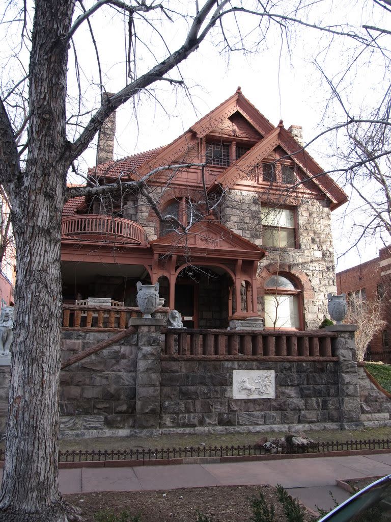 <p>Yes, it's that <a href="http://www.onlyinyourstate.com/colorado/denver/haunted-molly-brown-house/" rel="nofollow noopener" target="_blank" data-ylk="slk:famous Molly Brown" class="link ">famous Molly Brown</a>—the one who survived the Titanic. <a href="https://mollybrown.org/" rel="nofollow noopener" target="_blank" data-ylk="slk:Now a museum" class="link ">Now a museum</a>, visitors have spotted the ghosts of Molly, her husband J.J., and their guests smelled phantom cigar smoke (thought to be J.J.'s) and felt odd cold spots. </p>