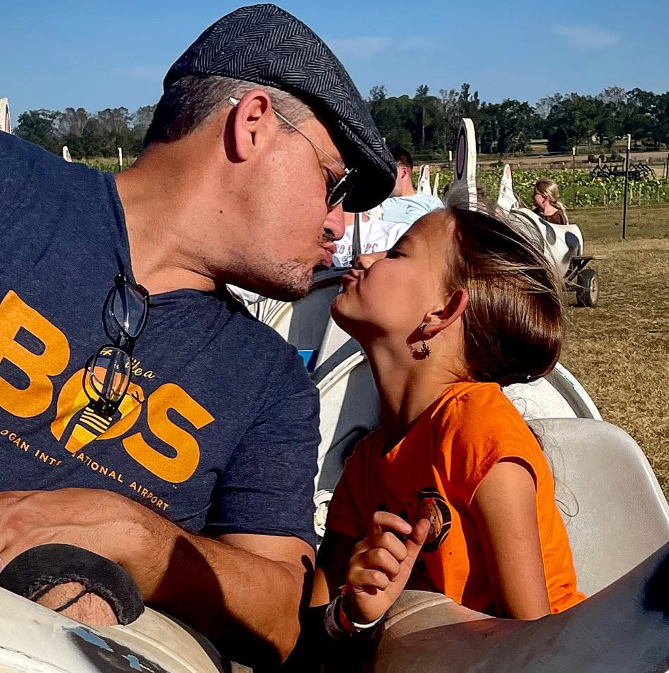 "My Baby #AdelinaRose still loves her Daddy!" the father of four wrote alongside a picture of him and his youngest making kissy faces at each other.