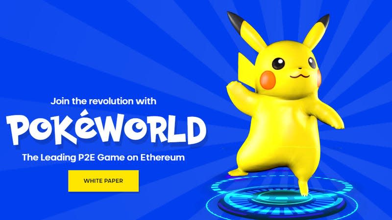 PokeWorld website, showing Pikachu.