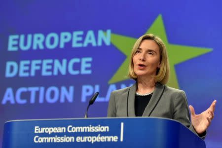 European Union foreign policy chief Federica Mogherini holds a news conference on the European Defence Action Plan in Brussels, Belgium November 30, 2016. REUTERS/Eric Vidal