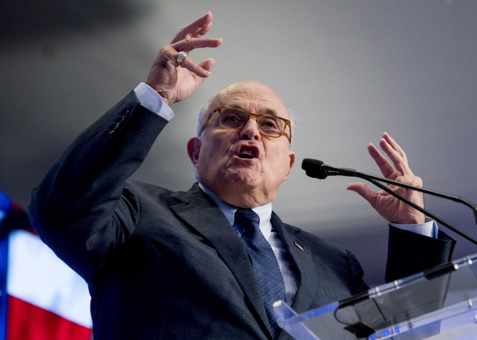 Rudy Giuliani, an attorney for Trump, speaks in Washington, May 5, 2018. (Photo: ASSOCIATED PRESS/Andrew Harnik, File)