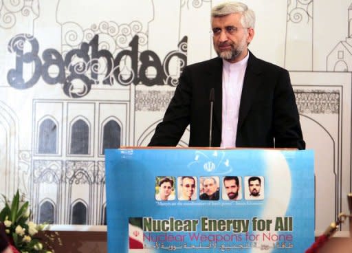Iran's chief nuclear negotiator, Saeed Jalili, speaks during a press conference in Baghdad following two days of talks between the P5+1 group of world powers and Iran