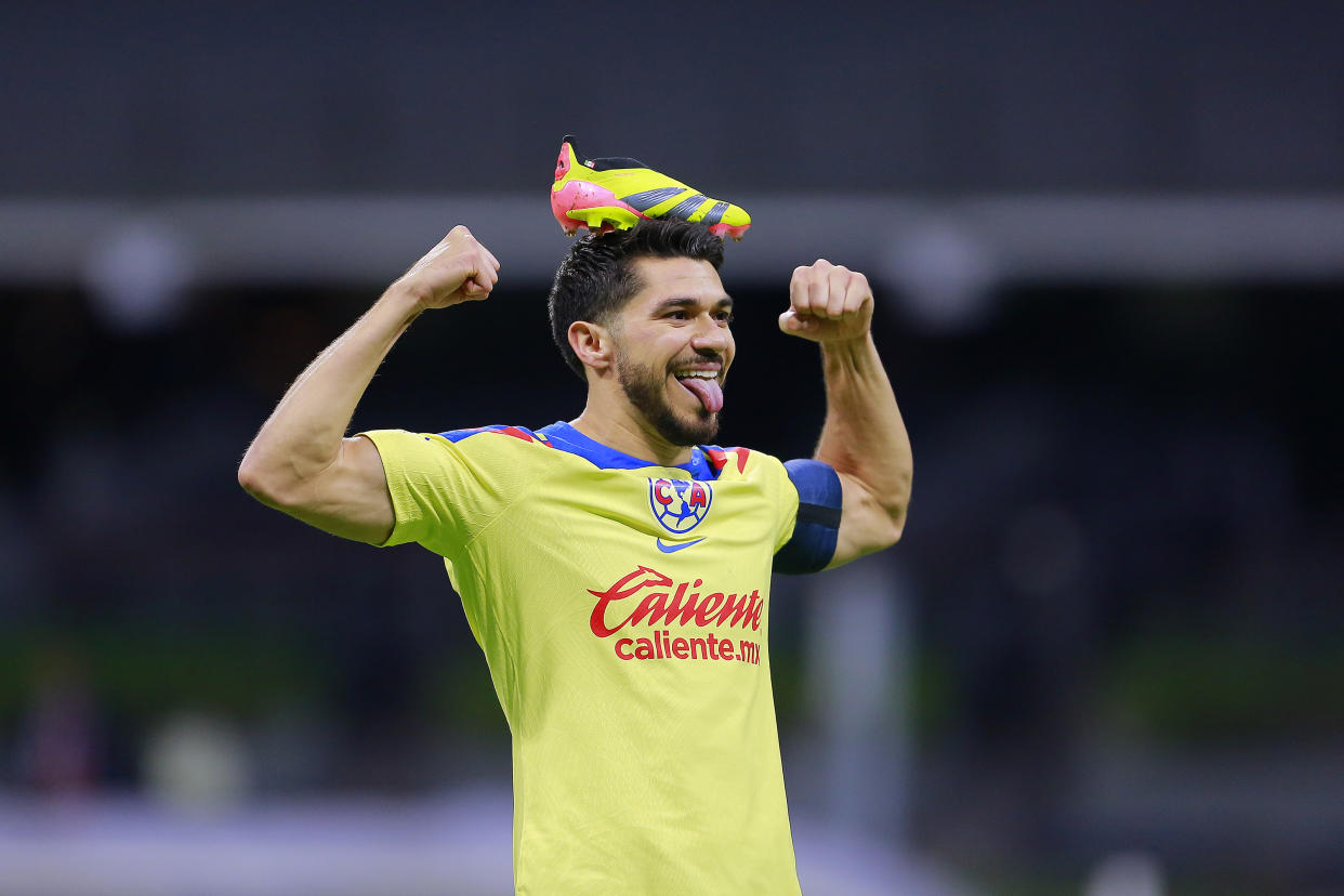 Henry Martín celebrando un gol con el América ante New England Revolution. (Mauricio Salas/Jam Media/Getty Images)