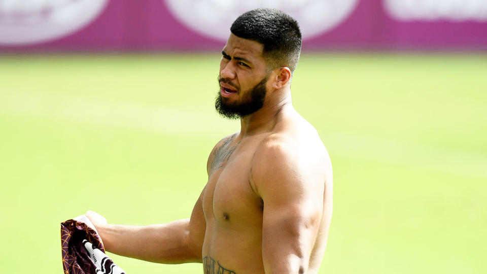 Payne Haas is pictured here at Brisbane Broncos training in 2020.