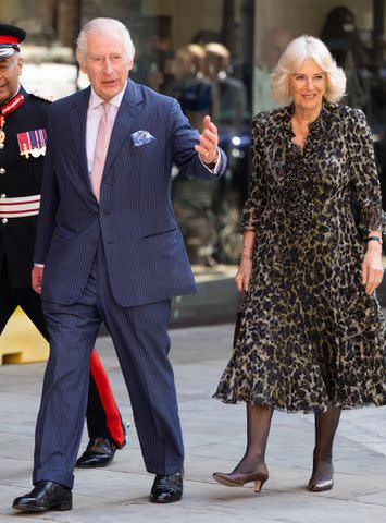<p>Samir Hussein/WireImage</p> King Charles and Queen Camilla at University College Hospital Macmillan Cancer Centre in London on April 30, 2024.