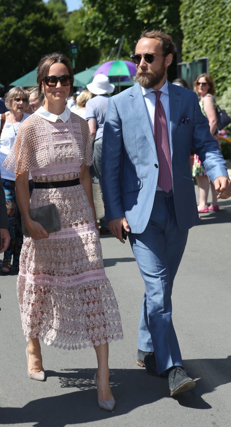 Pippa wore a pink lace dress by affordable label Self-Portrait [Photo: PA]