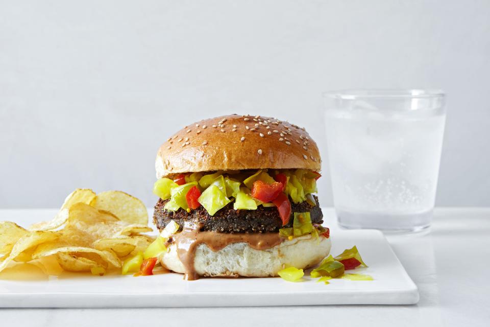 Put a black-eyed pea fritter between a bun and suddenly…it's a burger.