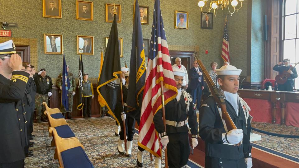 The color guard during the Pearl Harbor Remembrance Ceremony Thursday.